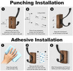 Coat Hooks Wall Mount: Walnut Wood Heavy Duty Wall Hooks, 4Pcs Double Hooks - Image 5