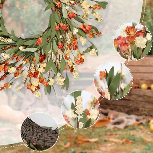 24 inch Fall Wreaths for Front Door Outside Fall Door Wreath Fall Decorations for Home Decor Autumn Wreath for Fall Front Porch Thanksgiving Harvest Halloween Farmhouse Outdoor Indoors Window Wall - Image 3