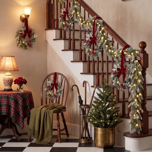 Riceshoot 12" Small Christmas Wreath for Chair Mini Cabinet Wreath with Bow - Image 5
