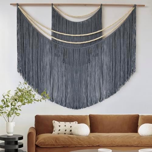 Jakalin Macrame Wall Hanging Grey Tapestry, Boho Home Decor 57" W x 46" L by Jakalin