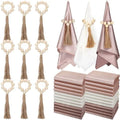 LemonRoad 36 Pcs Napkin Rings Set 12 Wood Bead Napkin Rings, 24 Cloth Napkins Boho Farmhouse Table Decorations Dinnerware Sets, Banquet, Wedding, Holiday Dinner Party by Unknown