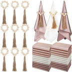 LemonRoad 36 Pcs Napkin Rings Set 12 Wood Bead Napkin Rings, 24 Cloth Napkins Boho Farmhouse Table Decorations Dinnerware Sets, Banquet, Wedding, Holiday Dinner Party by Unknown