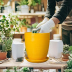 Ceramic Plant Pot - 8 Inch Planter Pot with Drainage Hole and Saucer Round Planter for Indoor Outdoor Plants Flower Pot for Home Patio Garden Office Yellow - Image 4
