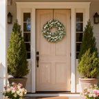 22 Inch Spring Summer Lamb Ears Leaves Wreath with Ivory Forsythia Flower, Year Round Greenery Floral Wreath for Front Door, All Seasons Rustic Farmhouse Everyday Wreath for Indoor Outdoor Decor - Image 3