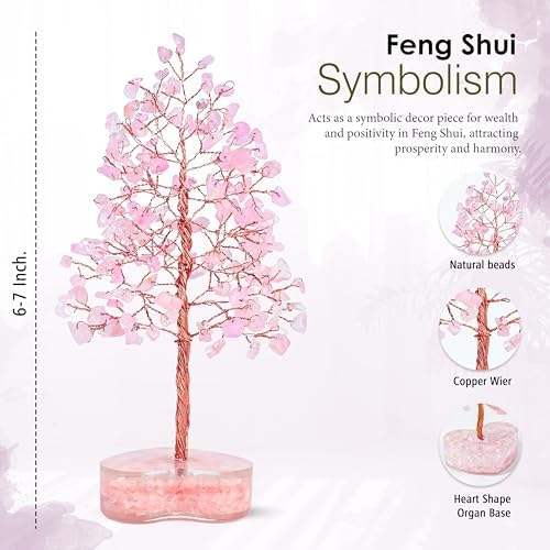 Crocon® Rose Quartz Heart Shape Base Crystal Tree, Birthday Gifts for Women - Image 2