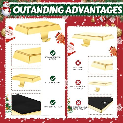 OCTERIC Christmas 4 Pcs Gold Stocking Holders Mantel Hook Hangers Fireplace Hooks Hanger Grip Bases for Christmas Party Decorations Xmas Décor - Image 3