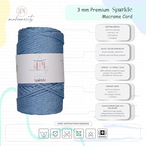 Makromecity Sparkle 2 Skeins of Polypropylene Macrame Cord 3mm x 131 Yards (394 feet) Premium Polyester Macrame Cord for Macrame Art & Crafts for Wall Hangings, Bags, Underplate, Rug - Image 3