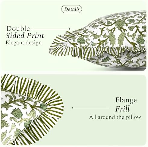 CPC Meadow Vine Hand Block Print 100% Cotton Ruffle Throw Pillow Cover 18x18 inch with Hidden Zipper Decorative for Couch, Bed, Sofa, Farmhouse, Cottagecore Decor Gift Christmas Fall Thanksgiving - Image 2