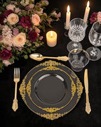 Nervure 175Pcs Black Plastic Plates, Disposable Party Plates for 25 Guests - Image 6