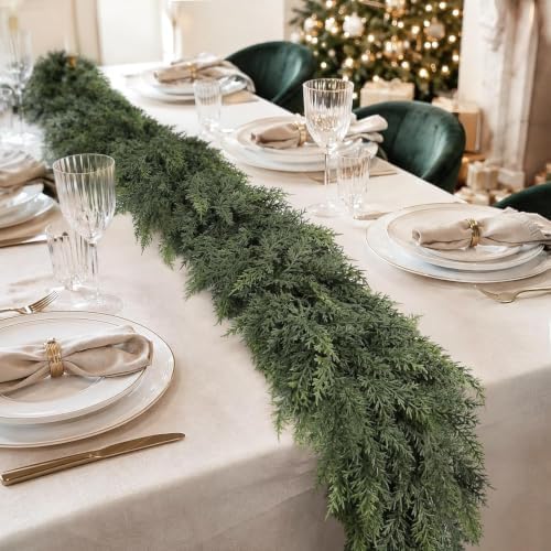 12 Ft Christmas Cedar Garland, Real Touch Soft Greenery Christmas Decor - Image 3
