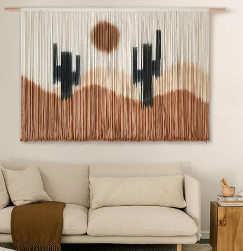 Large Macrame Wall Hanging Macrame Wall Decor 57" W x 35" L Desert Cactus Tie-Dye Large Boho Yarn Wall Decor Scale Wall Art Home Decor - Image 4