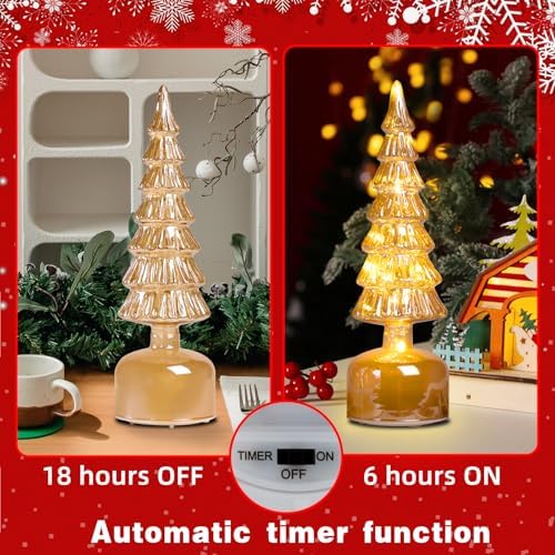 Glass Christmas Trees for Tabletop, Rotating Mercury Glass Christmas Tree Decoration, Sparkling Small Xmas Tree with Lights, Battery Operated Xmas Trees with Timer (Gold) - Image 3