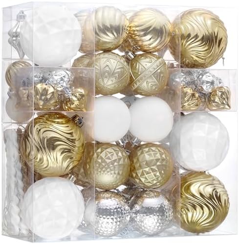 Valery Madelyn 100ct Christmas Tree Decorations Ball Ornament Set, White and Gold Shatterproof Hanging Ornaments Bulk for Xmas Holiday Party Decor by ValeryMadelyn