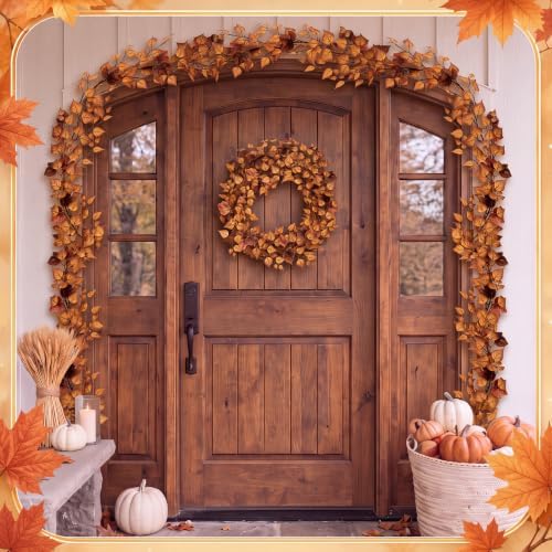 Wavwavw 2 Pack 9ft Fall Garland for Mantle Artificial Leaf Fireplace Decor - Image 5