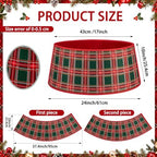 24'' Christmas Tree Collar Red Green Tartan Plaid Velvet Christmas Decor - Image 2