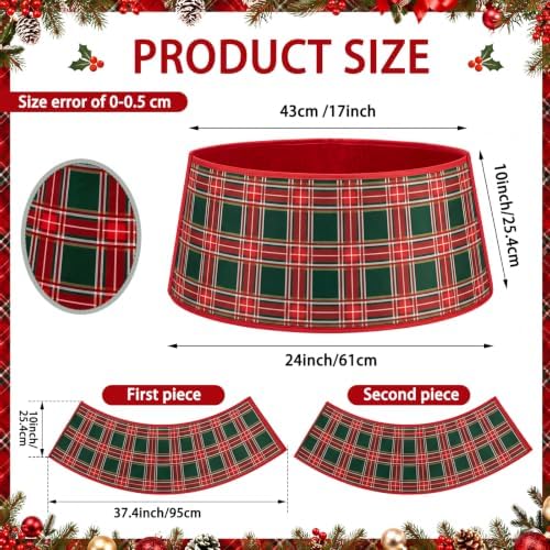 24'' Christmas Tree Collar Red Green Tartan Plaid Velvet Christmas Decor - Image 2
