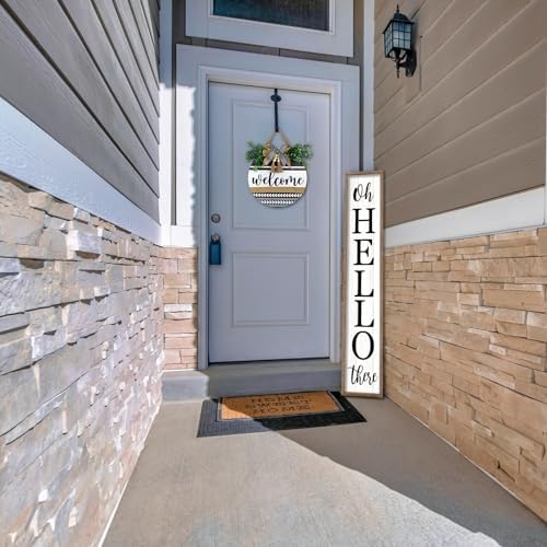 Surfapans Oh Hello There Welcome Sign For Front Porch Standing 45"X9" Tall Wood Frame Outdoor Vertical Decor for Farmhouse Rustic Large Modern Home Outside Front Door Wall Decorations (Wood White) - Image 3