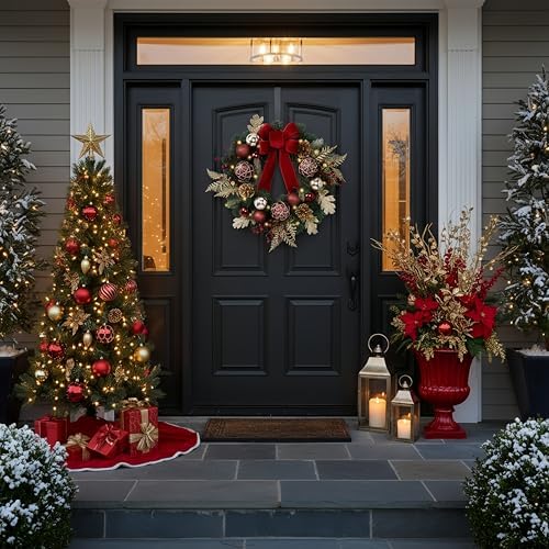 Valery Madelyn 20" Pre-Lit Christmas Wreath for Front Door with Lights - Image 4