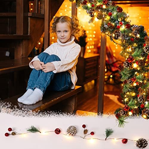 10FT Enchanting Christmas Garland with 30 LED Lights Battery Operated-Realistic Red Berries & Pine Cones Decor for Tree,Fireplace Mantel,Indoor Holiday Home Decor (10Ft) - Image 4