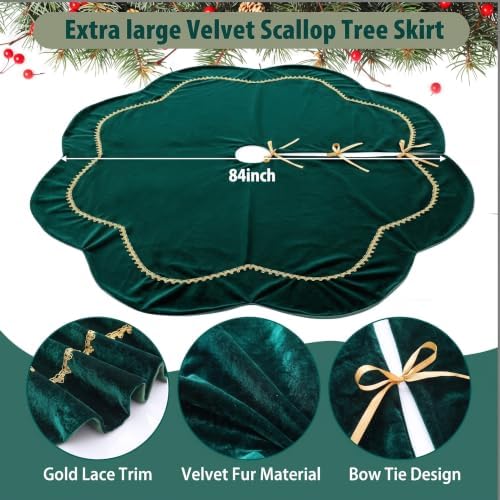 Arrowbash Green 84 Inch Christmas Tree Skirt Velvet Scallop Ddge - Image 4