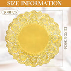 Gueevin 200 Pcs Gold Paper Placemats Disposable Lace Round Paper Placemats Decorative Disposable Placemat Doilies for Dining Wedding Table Decoration Festive Party Birthday Holiday (Gold,12 Inch) - Image 2