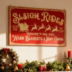 31.5" Red Christmas Metal Wall Sign - Vintage Santa Claus Reindeer & Sleigh Motif Rustic Wall Mount Holiday Decor Distressed Wall Hanging Iron Painting Plaque for Home Mantel Porch - Image 2