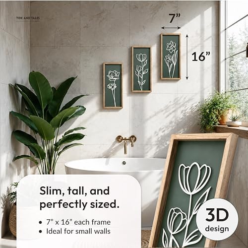Tide and Tales 3d Green Wall Art, Wooden Botanical Wall Decor, Set of 3 - Image 2