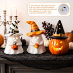 Patelai 3 Pcs Light up Ceramic Ghost Pumpkin Figurines Halloween Decoration - Image 2