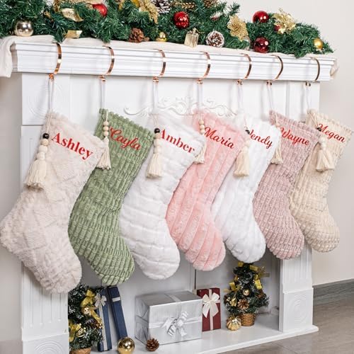GEX 2025 Personalized Christmas Stocking with Names 3 Pack Custom Name Soft Plush Faux Fur Stocking with Tassels 20 Inch Large Rustic Farmhouse Modern Xmas Stockings (Set of 3) - Image 2