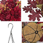 Hollyone 11" Fall Hanging Baskets Hydrangea Peonies Small Artificial Flowers Fall Hanging Decor Hydrangea Fake Flowers Faux Plants Red Orange Indoor Outdoor Porch Patio Garden Autumn Home Decorations - Image 3