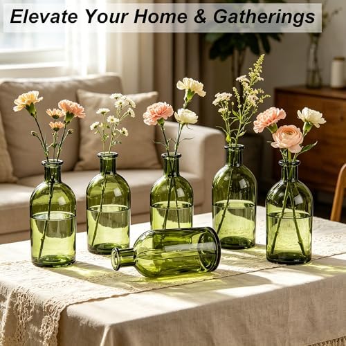 Glass Bud Vases Set of 16, Small Green Flower Vases, Small Bud Vase in Bulk for Centerpiece, Vintage Decorative Bottle Vase for Wedding, Anniversary, Table Decor, Home Decoration - Image 4