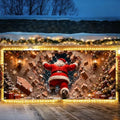 Funny Santa Claus Christmas Garage Door Banner 7x16 FT, Large 2-Car Brick Wall Breaking Through Outdoor Mural Backdrop, Cool Holiday Hanging Peeking Cover Sign Decoration for House Exterior Party by THISFIND