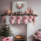 Christmas Wreath Decor -18inch Pink Wreaths for Front Door with Ball Ornament Pine Needles Berries,prelit Pink Door Wreath 40 LED Lights,Wall Fireplace Mantle and Porch Decoration - Image 4