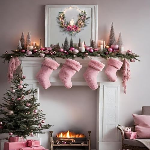 Christmas Wreath Decor -18inch Pink Wreaths for Front Door with Ball Ornament Pine Needles Berries,prelit Pink Door Wreath 40 LED Lights,Wall Fireplace Mantle and Porch Decoration - Image 4