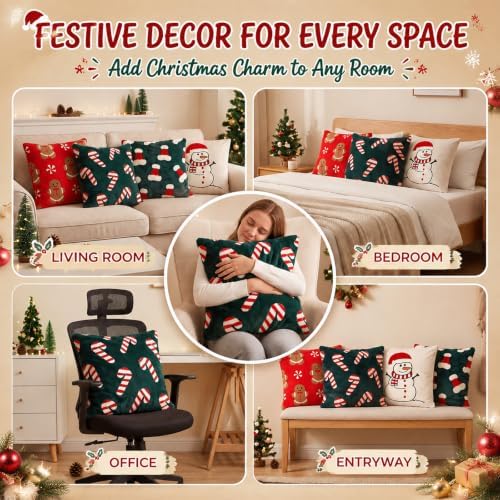 4 Pack Christmas Pillow Covers 18" x 18" Soft Plush Faux Fur - Image 5