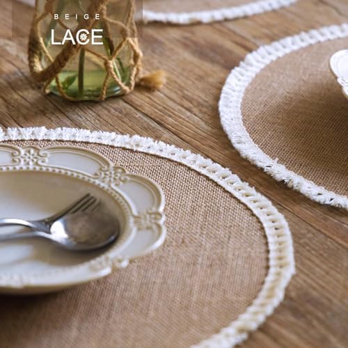 FunWheat 15 Inch Round Jute Placemats Set of 12, Braided Burlap Table Mats for Dining Table, Heat Resistant Farmhouse Woven Placemats for Fall Farmhouse Decor (Short Tassels) - Image 5