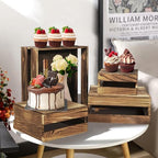 4 Pcs Buffet Risers with Mini Signs, Rustic Wood Cake Stands, Food Risers for Buffet Table, Dessert Display Stand, Wood Crates, Rustic Cake Stand for Party, Wedding, Birthday, Baby Shower, 4 Sizes - Image 3