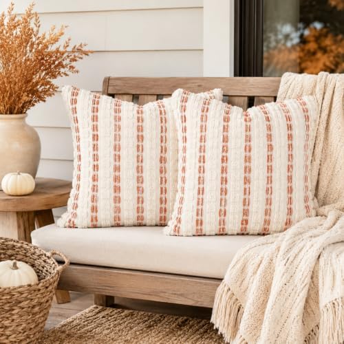CROWNED BEAUTY Farmhouse Boho Throw Pillow Covers, 20x20, Rust Orange - Image 2