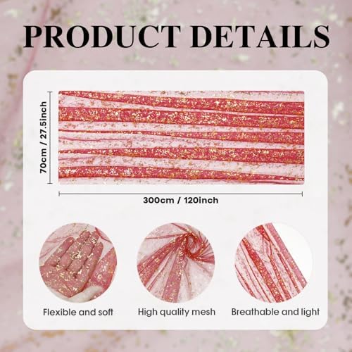 Artoid Mode 3PCS Red Gold Gauze Table Runner 120 Inch 10FT, Glitter Metallic Foil Sheer Dining Wedding Anniversary Holiday Table Decor for Home Party - Image 5
