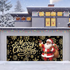 7 x 16 ft Black Santa Christmas Garage Door Cover Santa Claus Hanging Decor - Image 4