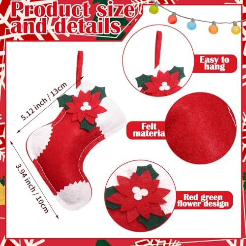 Geyoga 48 Pcs Red and White Mini Christmas Stockings Bulk, Poinsettia - Image 2