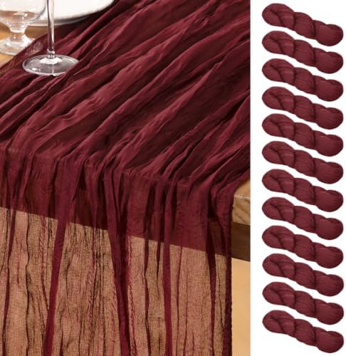 DeZerlor Burgundy Cheesecloth Table Runners 12 Pack Christmas Runners by DeZerlor