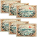 Japanese Placemats Set of 6 Rustic Mount Fuji Table Mats Cherry Blossoms Place Mats Decor Imitation Linen Heat Resistant Vintage Tablecloth for Dining Decoration Kitchen Party Restaurants 12''x18'' by gkmaolt
