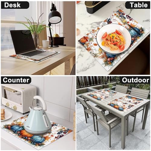 Fall Pumpkin Placemats Set of 6, 12x18 Inch Autmun Maple Leaf Table Place Mat Farmhouse Seasonal Washable Non-Slip Heat Resistant Fabric Placement Mats for Party Dining Kitchen Indoor Outdoor Decor - Image 5