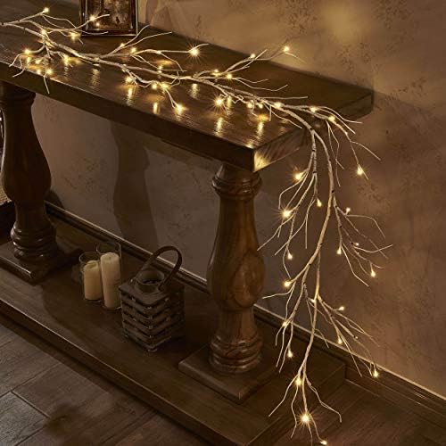 LITBLOOM Lighted Birch Garland 6FT 48 LED Battery Operated with Timer Pre-lit Twig Vine Lights for Christmas Fireplace Mantle Table Decoration Indoor Outdoor by LITBLOOM