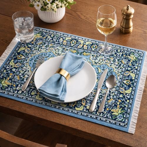 Set of 4 Rug Placemats – Miniature Oriental & Turkish Carpet Style Table Mats, Decorative Fabric Dinner Mats with Fringes, Washable, Rectangular 16x12 inch, Colorful Table Setting Accessories - Image 2