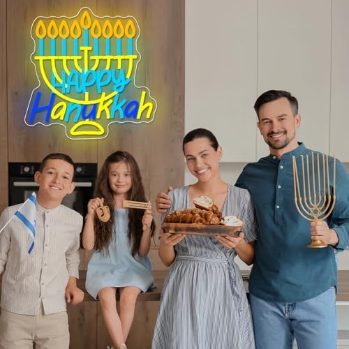 Happy Hanukkah Neon Sign Dimmable Candlestick LED Neon Light Signs Hanukkah Decorations for Home Hanukkah Neon Light for Wall Room Bedroom Decor Jewish Menorah Holiday Gifts - Image 7