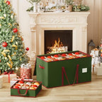 Large Christmas Ornament Storage Box, Dual Zippers, Stackable Christmas Storage Container with Lid, 6 Trays, 600D Oxford, Fits 54-4”, Green - Image 2