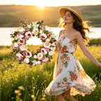 Front Door Wreath, 22 Inch Summer Fall Wreath Handmade Peony Rose Door - Image 3