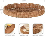 Kate and Laurel Wavley Modern Round Scalloped Woven Rattan Tray, 18 Inch Diameter, Natural Rattan, Decorative Wavy Boho Tray for Use as Versatile Ottoman Tray or Serving Platter - Image 2
